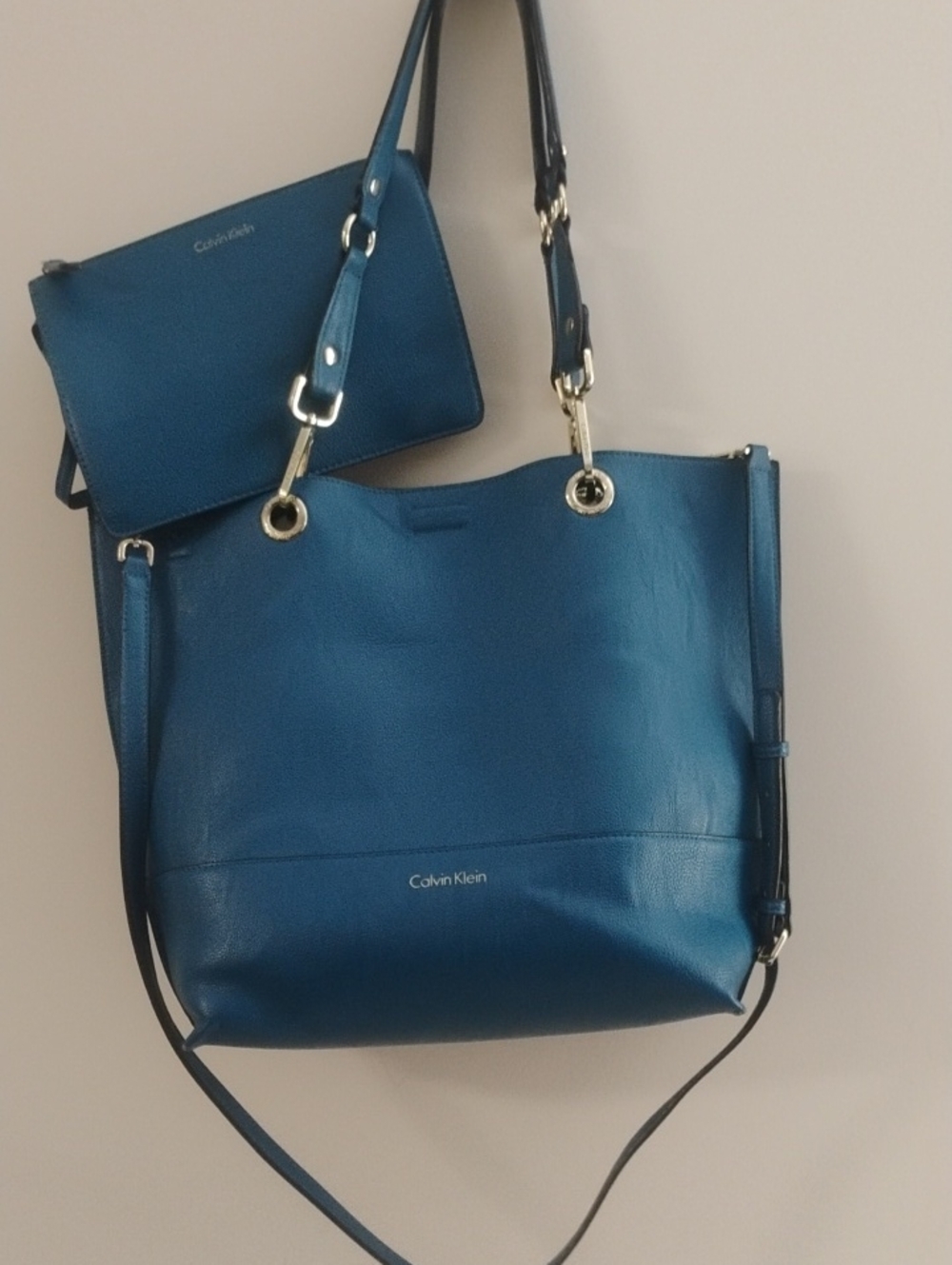 Calvin Klein Sonoma Teal/Black Faux Leather Reversible Tote Bag